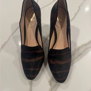 Vince Camuto Black and Brown Tiger Print Heels